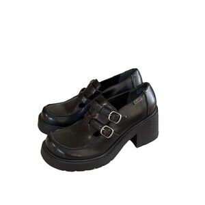Mudd Black Chunky Heeled Platform Loafers Vintage 90s Y2K Size 9.5 READ